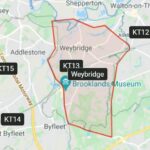 Weybridge shown in Surrey